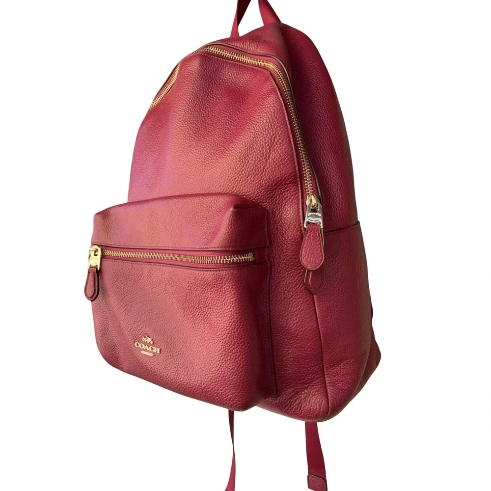 Flawed Gem! Coach Court Backpack Magenta Pebbled Leather Lg Academia Classic